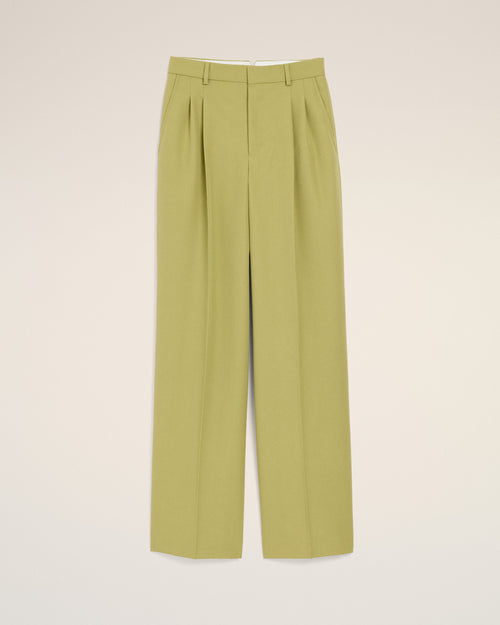                                     Pantalón ancho de talle bajo de lana virgen verde - 3                                 - Ami Paris