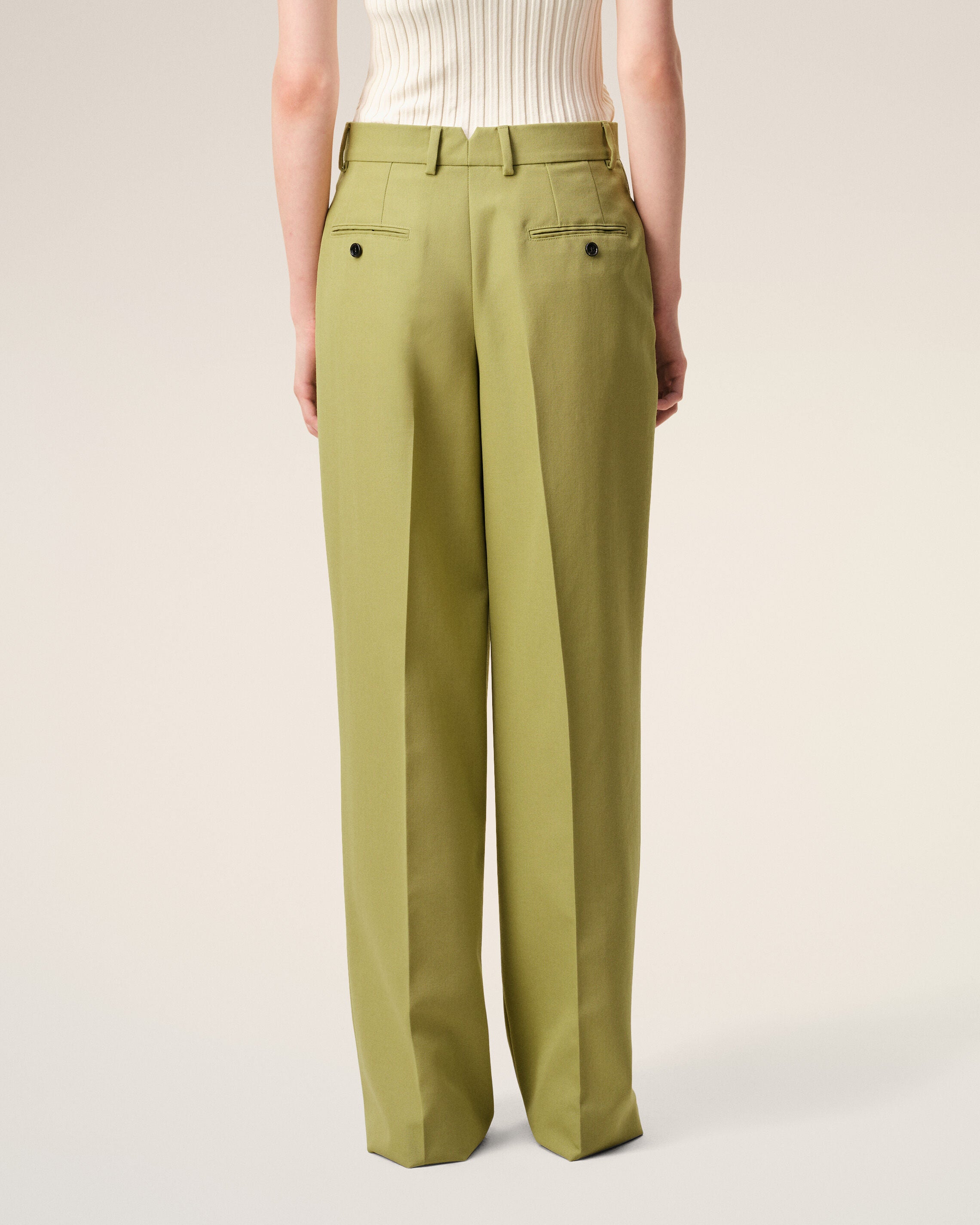 MATCHA Green New Wool Low Waist Wide Trousers | Ami Paris