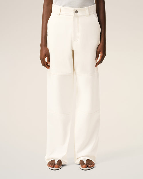 White Cotton Worker Trousers - 3 - Ami Paris