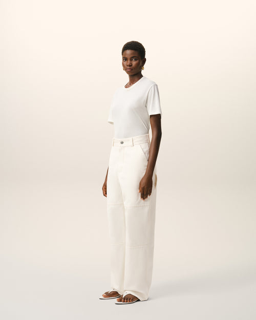 White Cotton Worker Trousers - 6 - Ami Paris