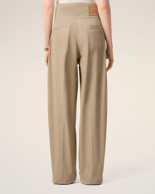 Pantalón con cinturón envolvente de algodón beige - 4 - Ami Paris