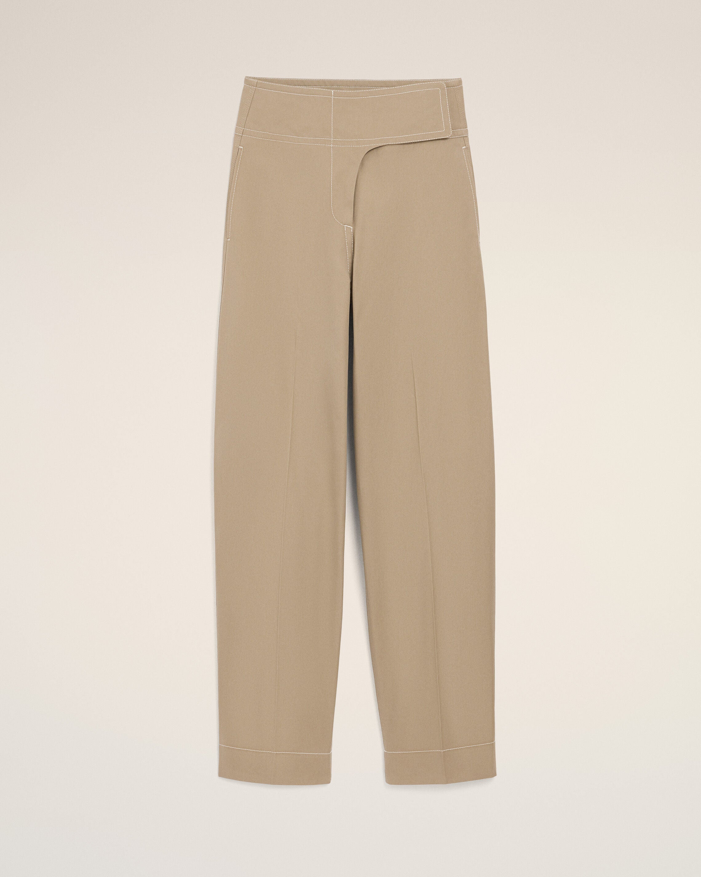 Pantaloni in cotone beige con cintura avvolgente - 1