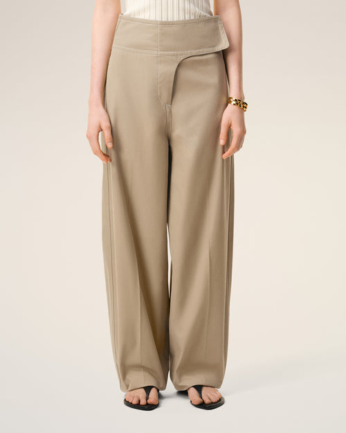 Beige Cotton Wrapped Belted Trousers - Woman - 3 - AMI Paris - Ami Paris