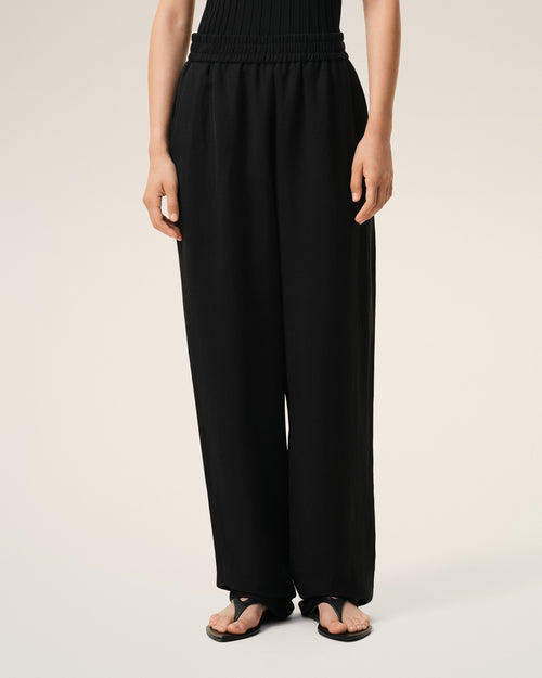 Pantalon Noir Taille Elastiquée en Lin Mélangé - Femme - 3 - AMI Paris - Ami Paris