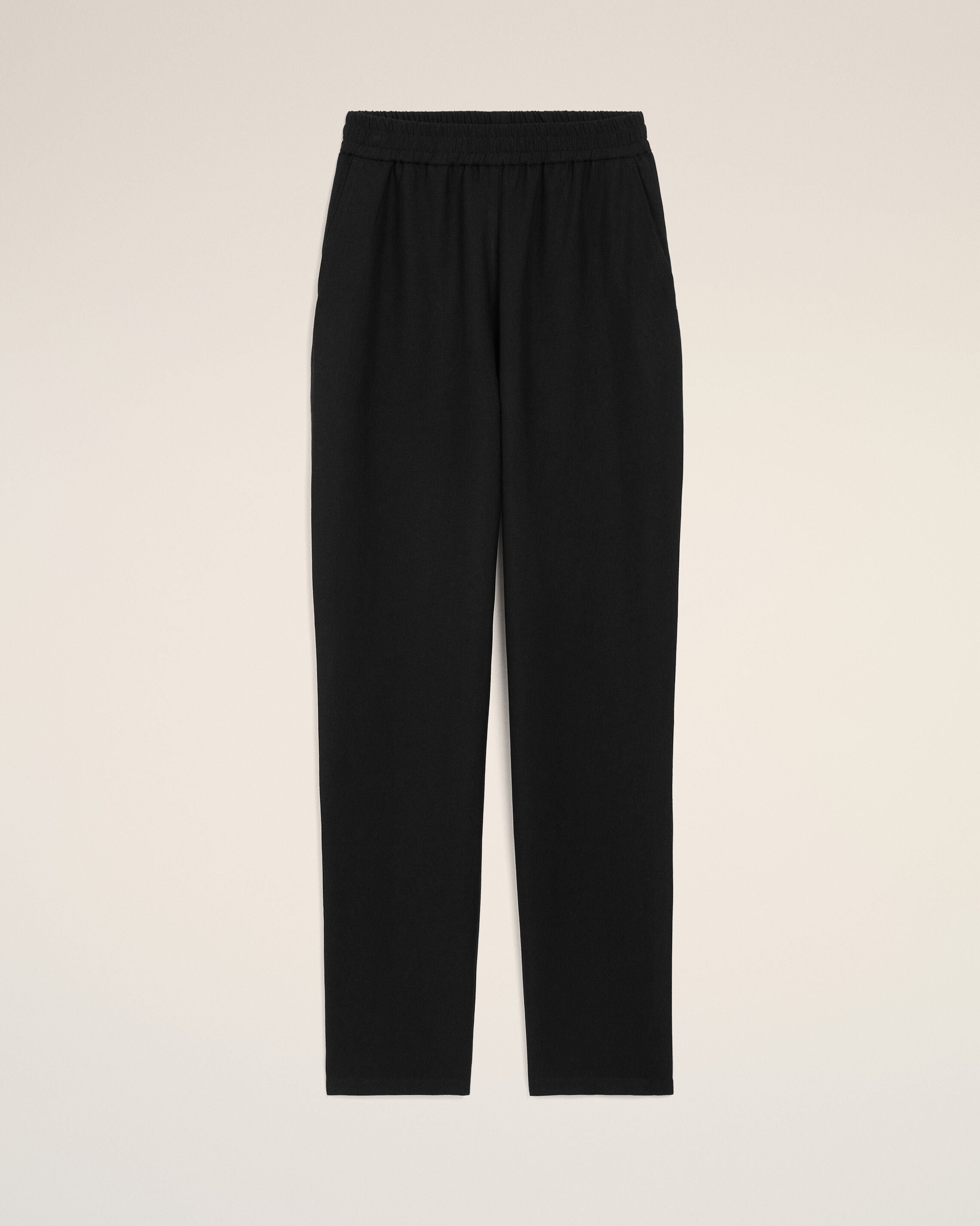Pantalón con cintura elástica de mezcla de lino negra - 1