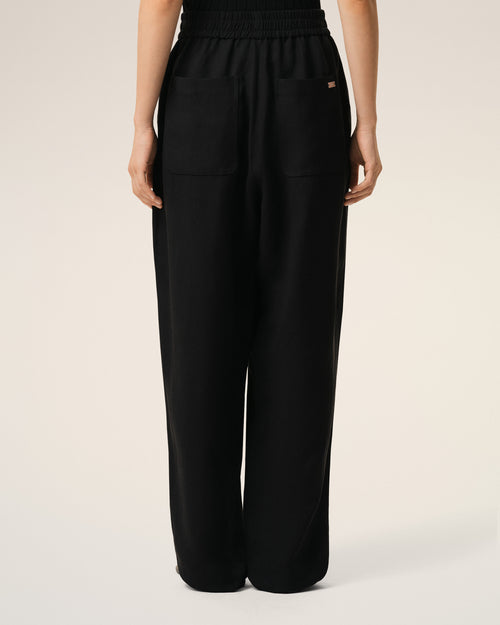 Pantalon Noir Taille Elastiquée en Lin Mélangé - Femme - 4 - AMI Paris - Ami Paris