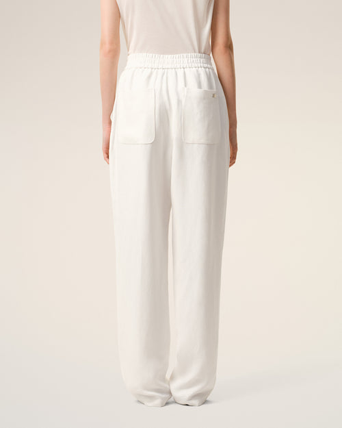 White Blended Linen Elasticated Waist Trousers - Woman - 4 - AMI Paris - Ami Paris