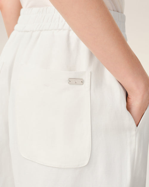 White Blended Linen Elasticated Waist Trousers - 5 - Ami Paris