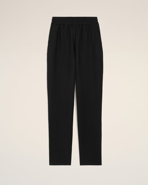 Pantaloni con vita elasticizzata in misto lino nero - Donna - 1 - AMI Paris - Ami Paris