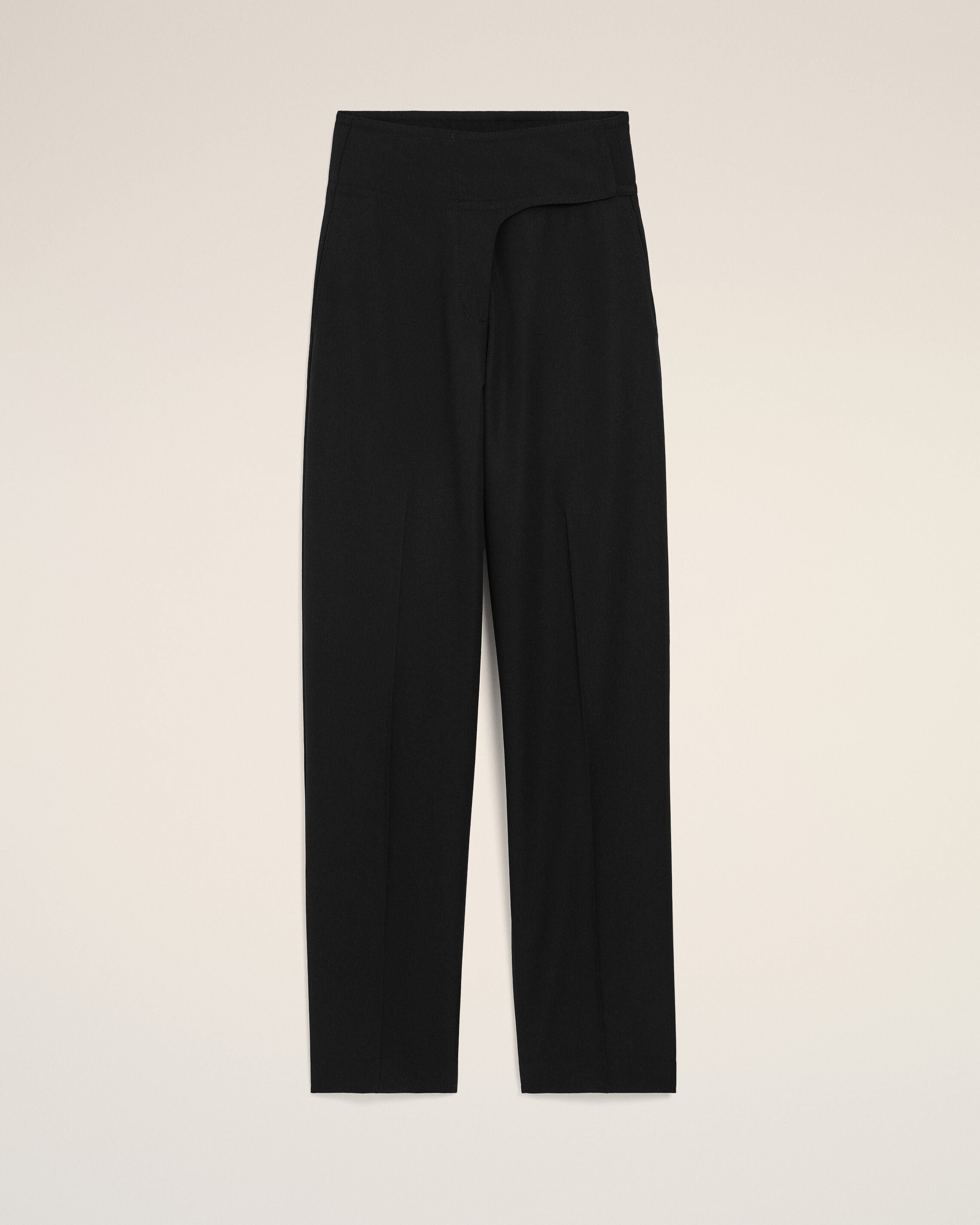 Black New Wool Wrapped Belted Trousers - 1