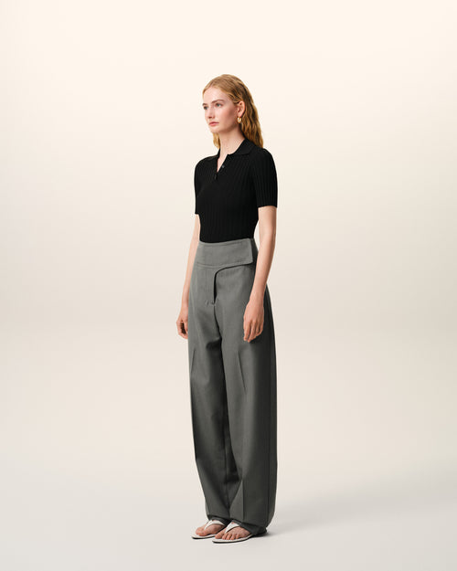 Grey New Wool Wrapped Belted Trousers - 6 - Ami Paris