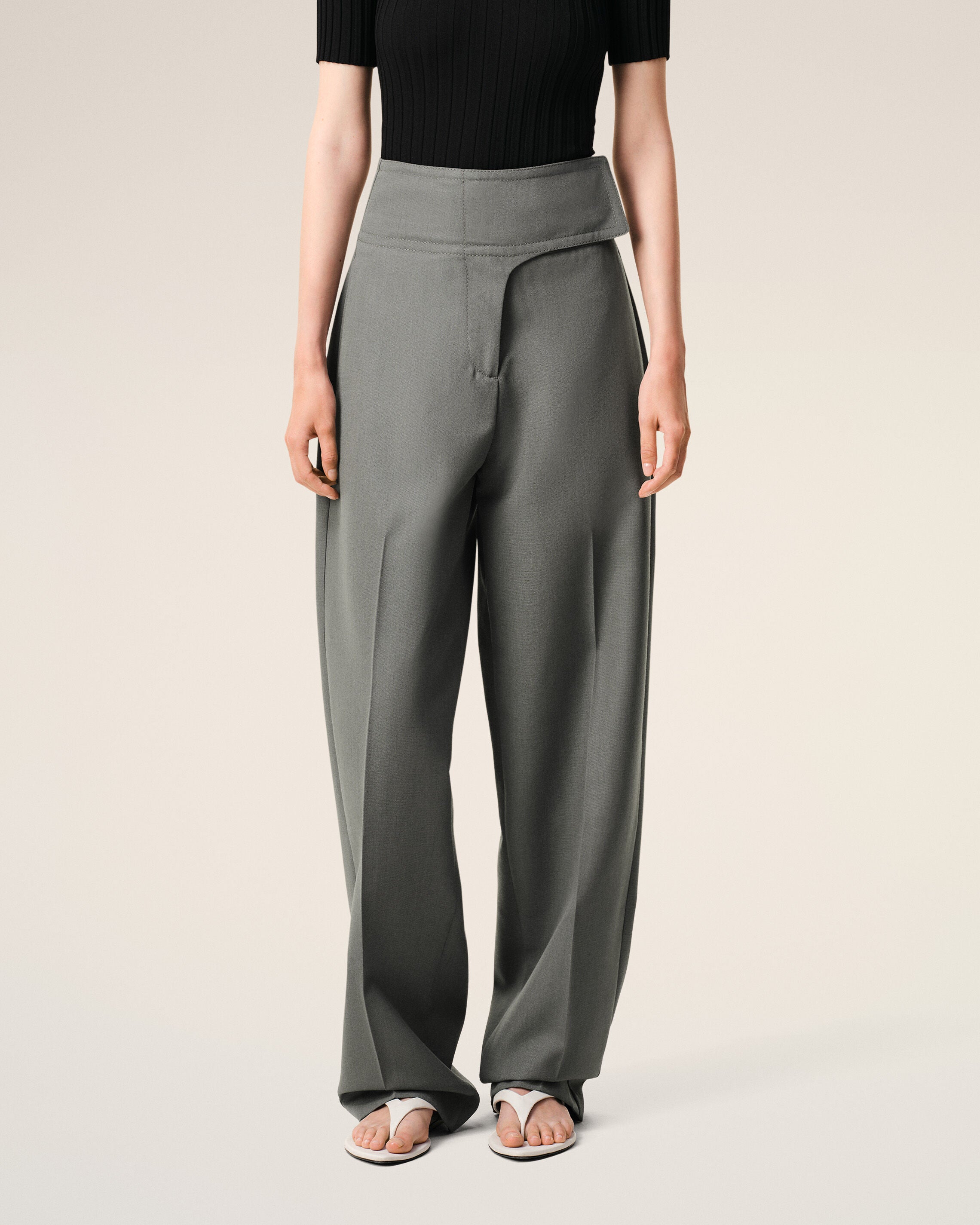 Grey New Wool Wrapped Belted Trousers - 3