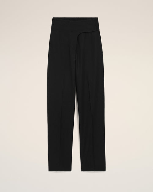 Pantalón negro de lana virgen con cinturón tipo pareo - NEGRO - Ami Paris