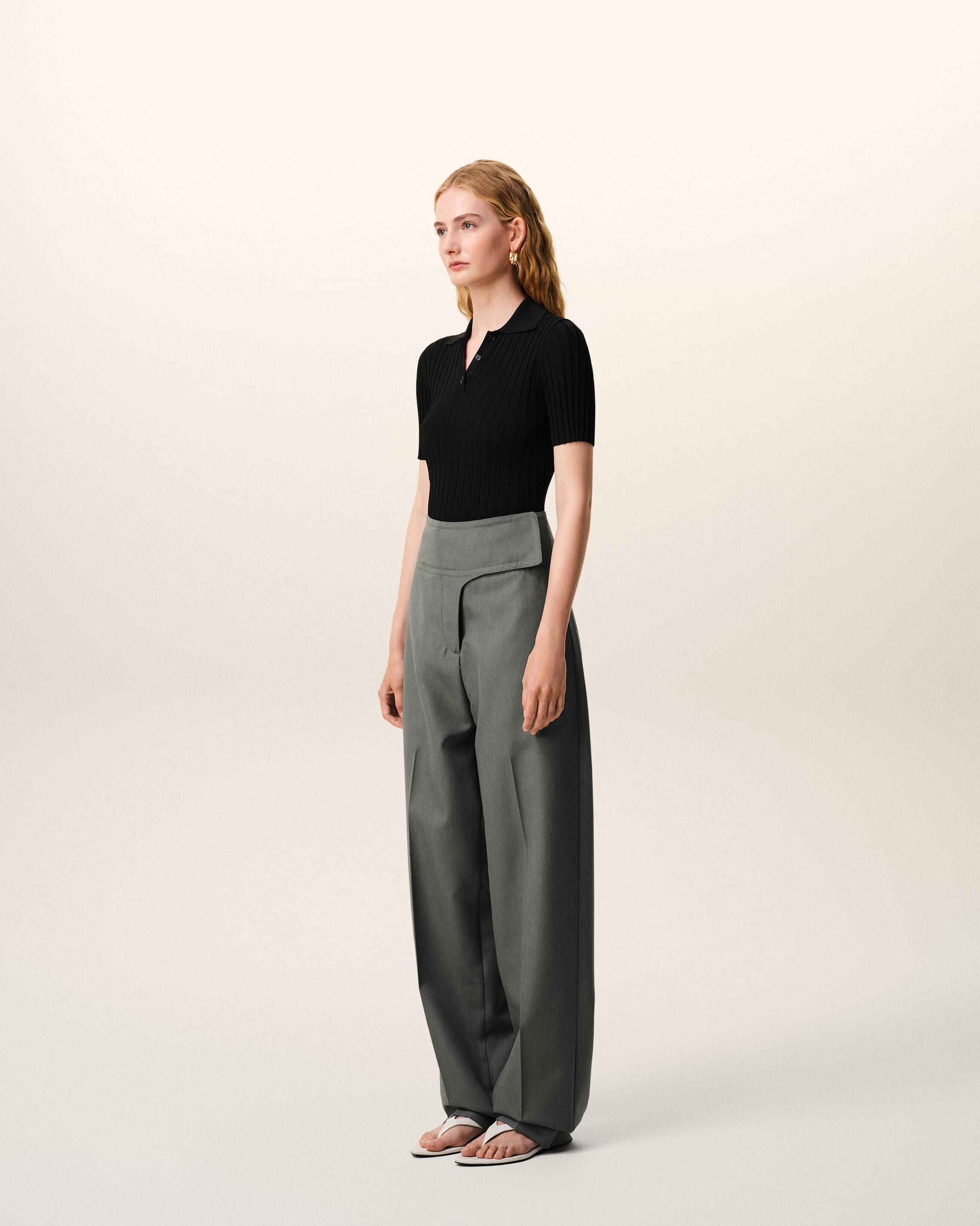Grey New Wool Wrapped Belted Trousers - 6