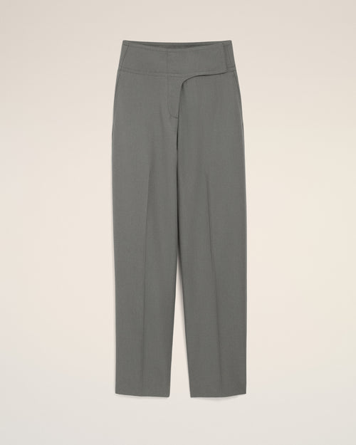 Pantalón con cinturón envolvente de lana virgen gris - CARBÓN - Ami Paris