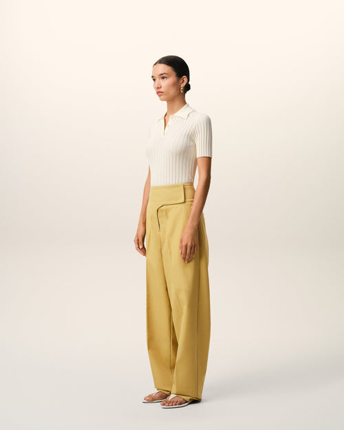 Yellow New Wool Wrapped Belted Trousers - 6 - Ami Paris