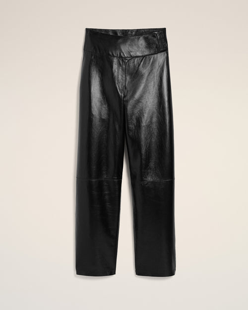                                 Black Lamb Leather Wrapped Belted Trousers - 3                             - Ami Paris