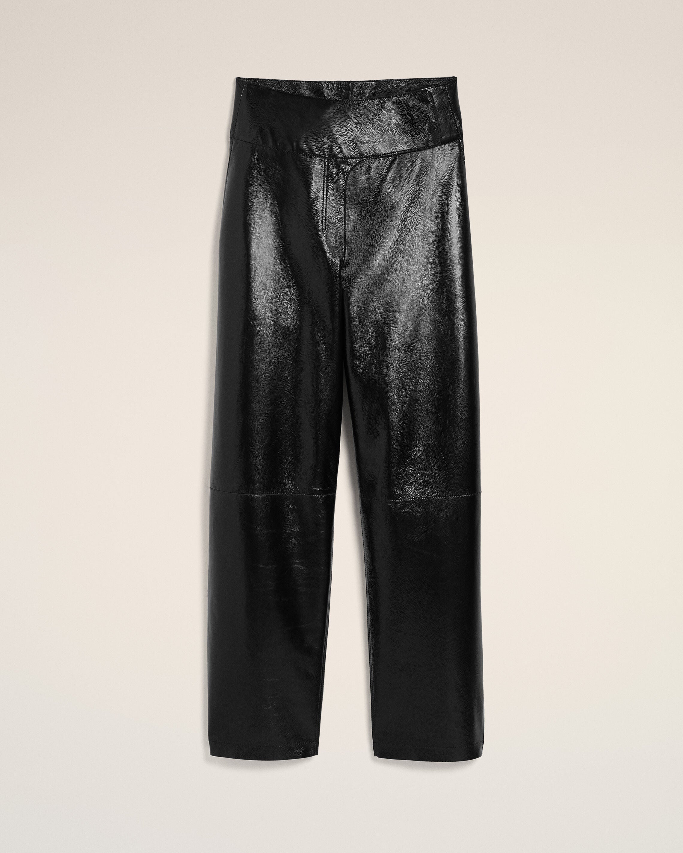 Black Lamb Leather Wrapped Belted Trousers - 1