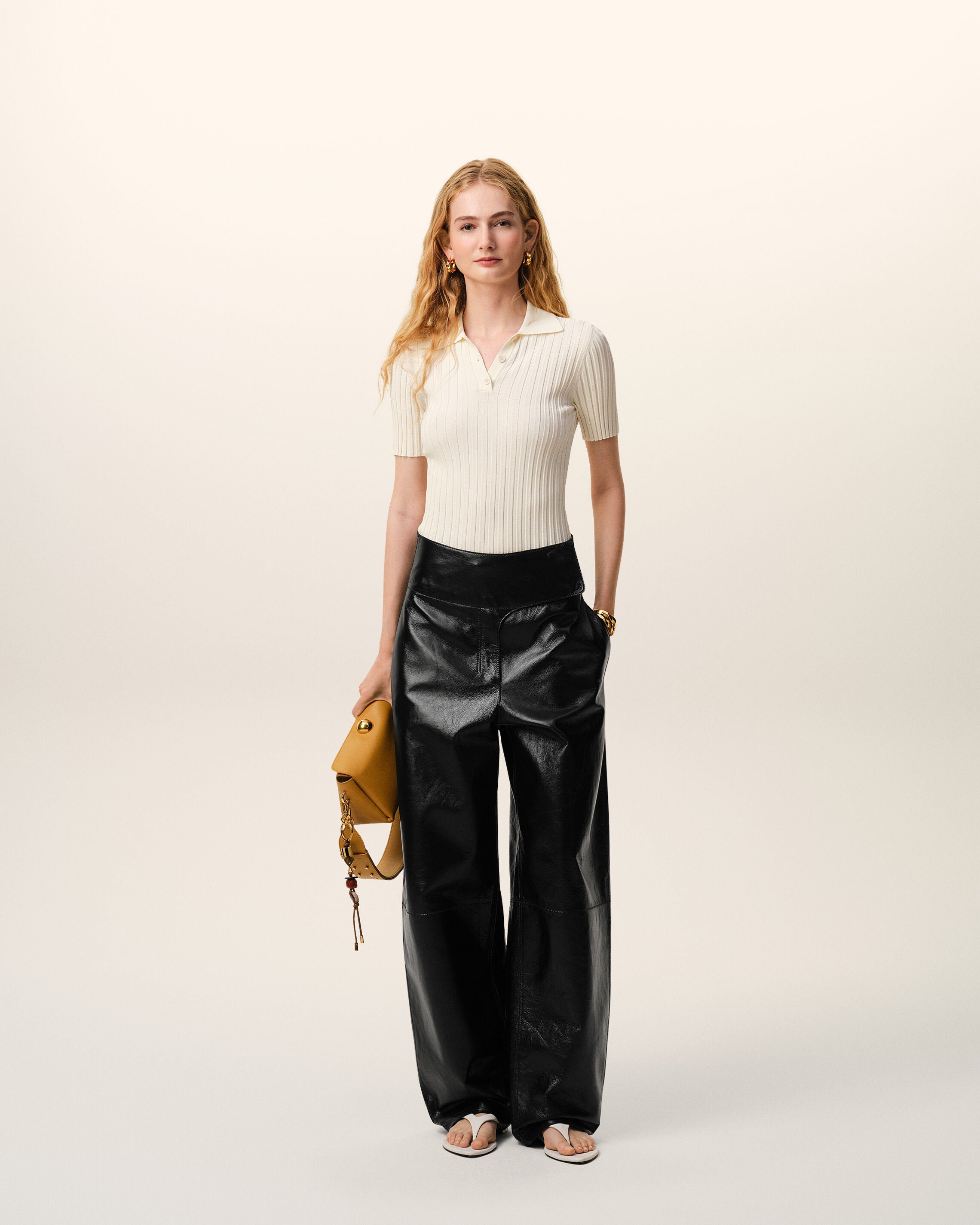Black Lamb Leather Wrapped Belted Trousers - 2