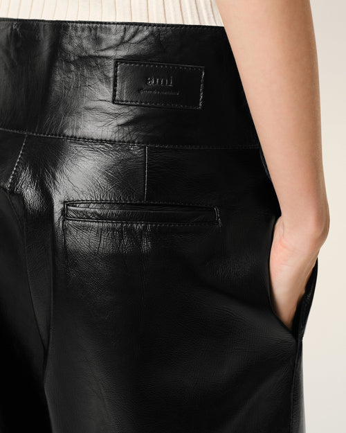 Black Lamb Leather Wrapped Belted Trousers - 5 - Ami Paris