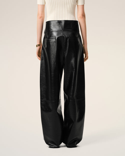 Black Lamb Leather Wrapped Belted Trousers - Woman - 4 - AMI Paris - Ami Paris