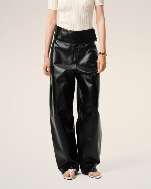 Black Lamb Leather Wrapped Belted Trousers - Woman - 3 - AMI Paris - Ami Paris