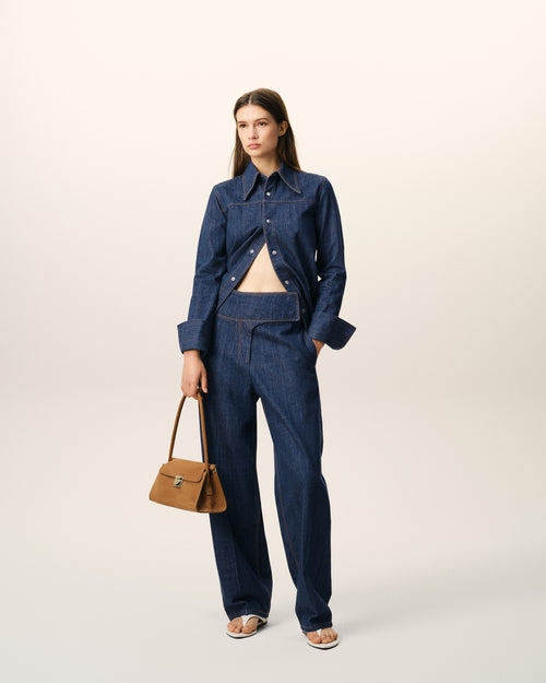                             Blue Cotton Wrapped Belted Ballon Fit Jeans - 3                         - Ami Paris