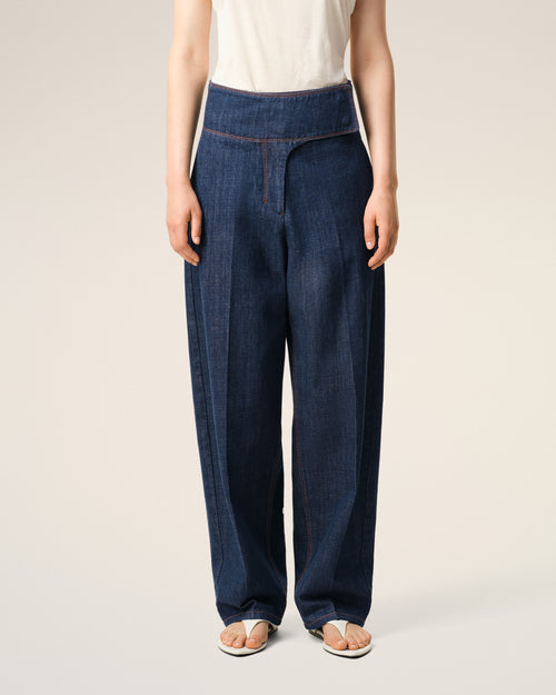 Blue Cotton Wrapped Belted Ballon Fit Jeans - 3 - Ami Paris