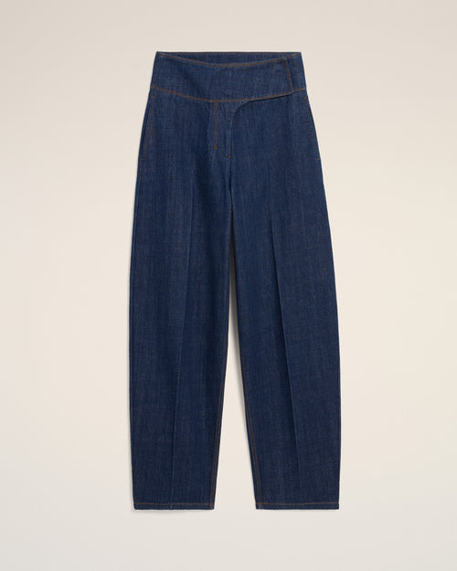                                 Blue Cotton Wrapped Belted Ballon Fit Jeans - 3                             - Ami Paris