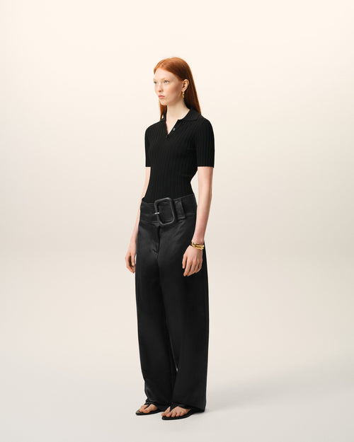 Pantalon Noir Avec Ceinture A Boucle en Satin - Femme - 6 - AMI Paris - Ami Paris