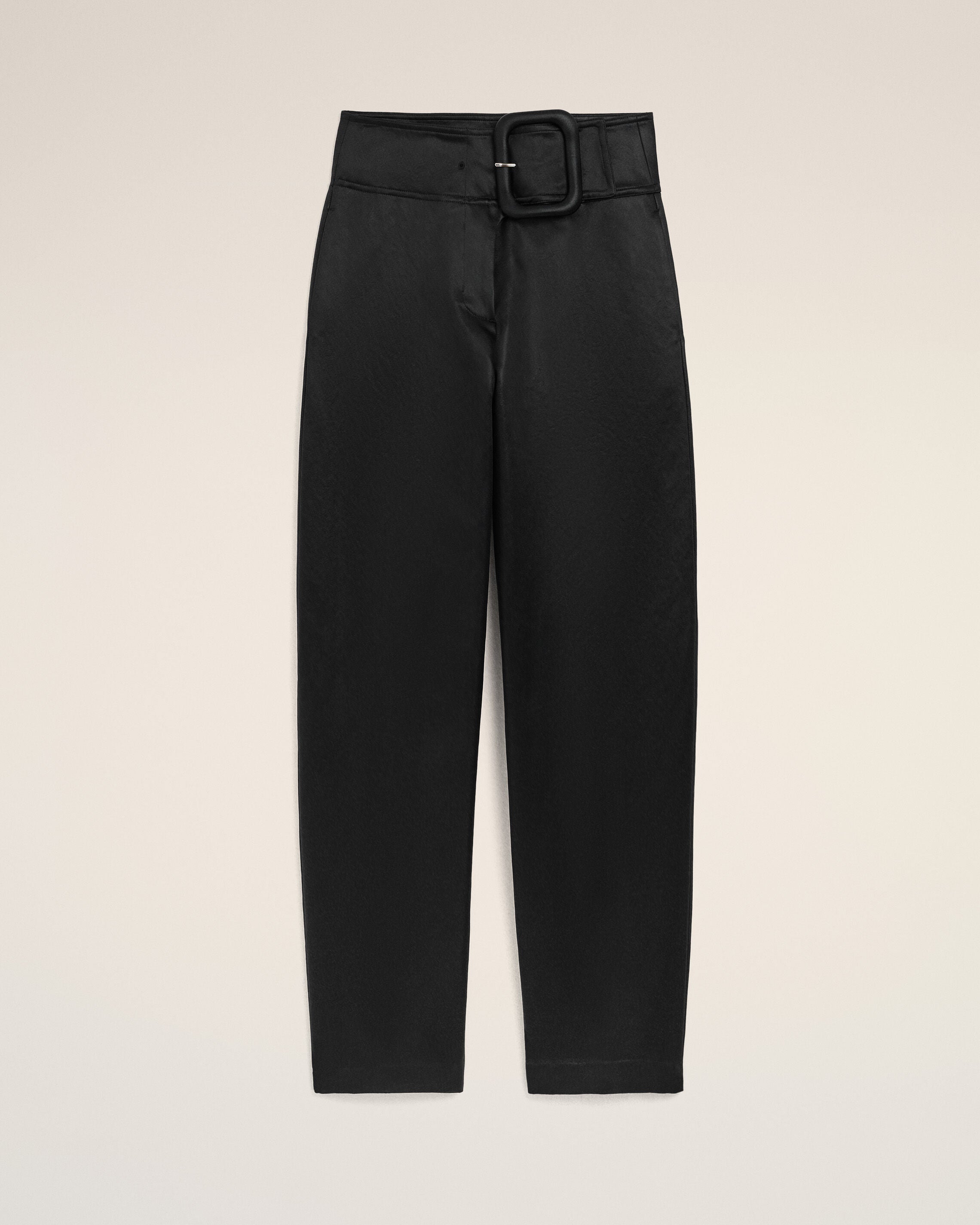 Black Satin Buckled Belt Trousers - 1