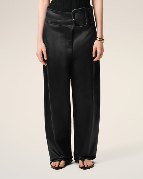 Black Satin Buckled Belt Trousers - Woman - 3 - AMI Paris - Ami Paris