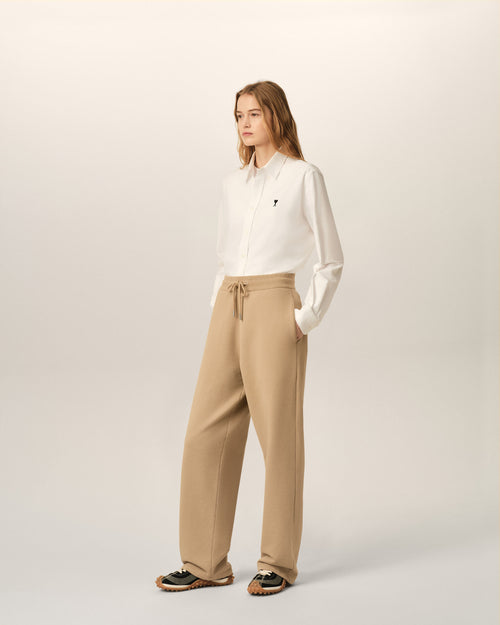 Beige cotton track pants with Ami de Coeur - Woman - 6 - AMI Paris - Ami Paris