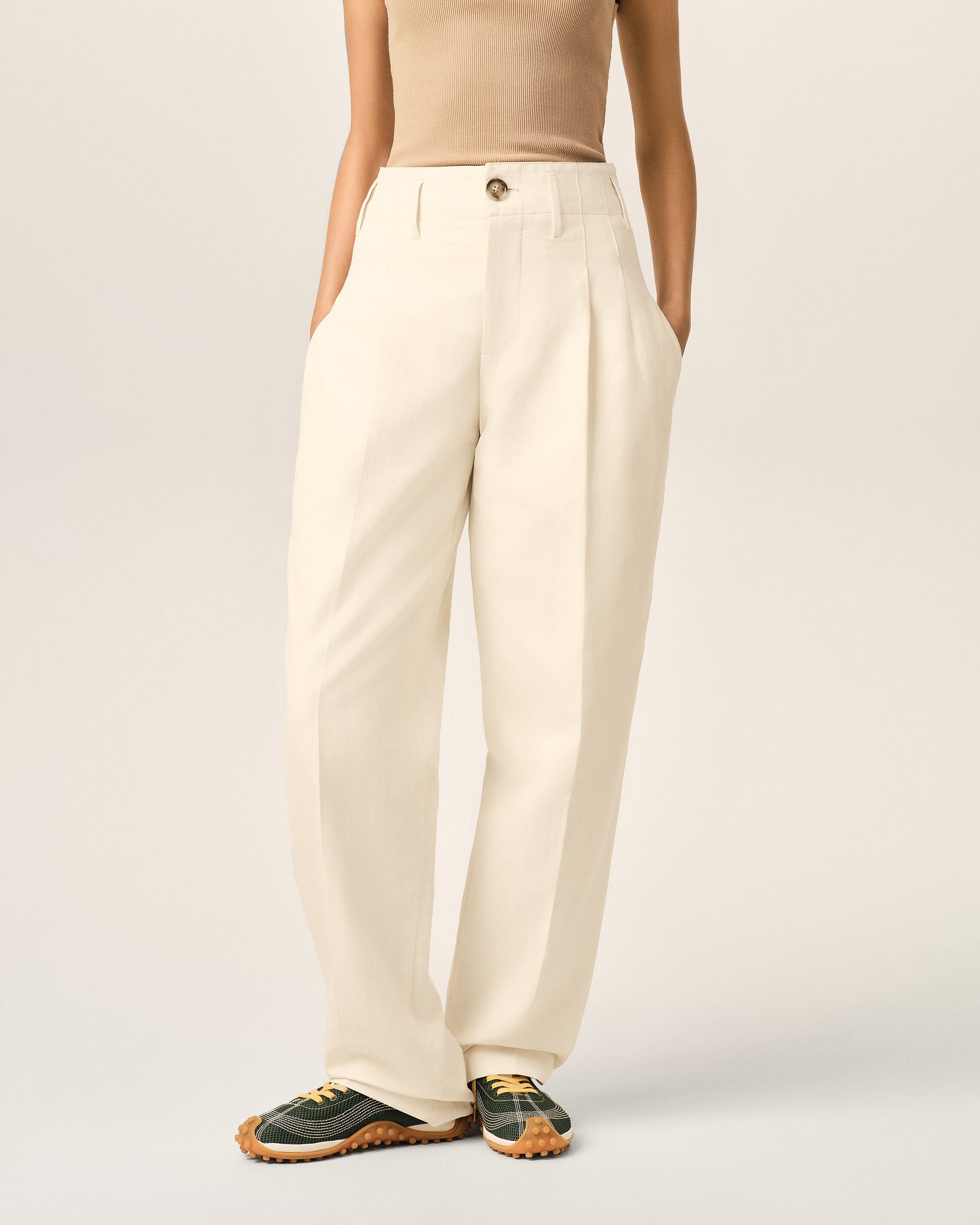 White two-pleats cotton and linen trousers - 3