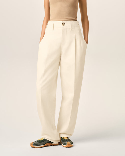 White two-pleats cotton and linen trousers - Woman - 3 - AMI Paris - Ami Paris