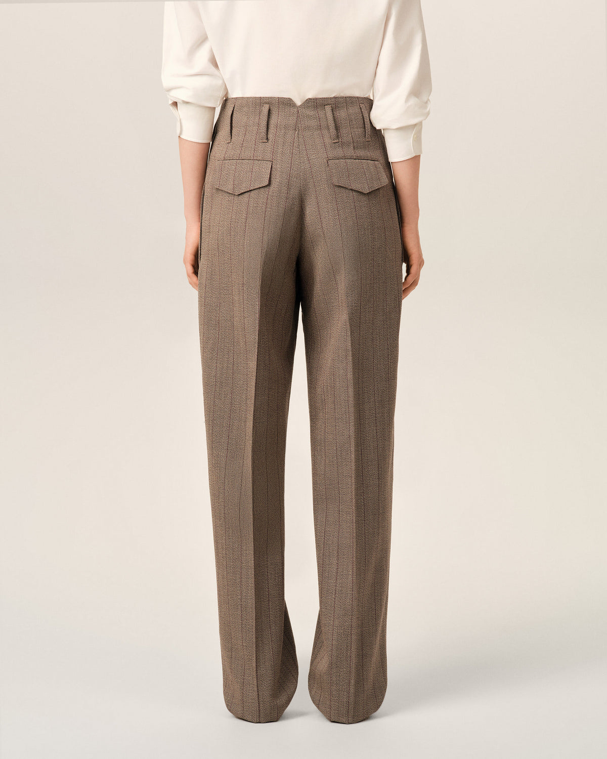 Brown striped wool two-pleats trousers - 4