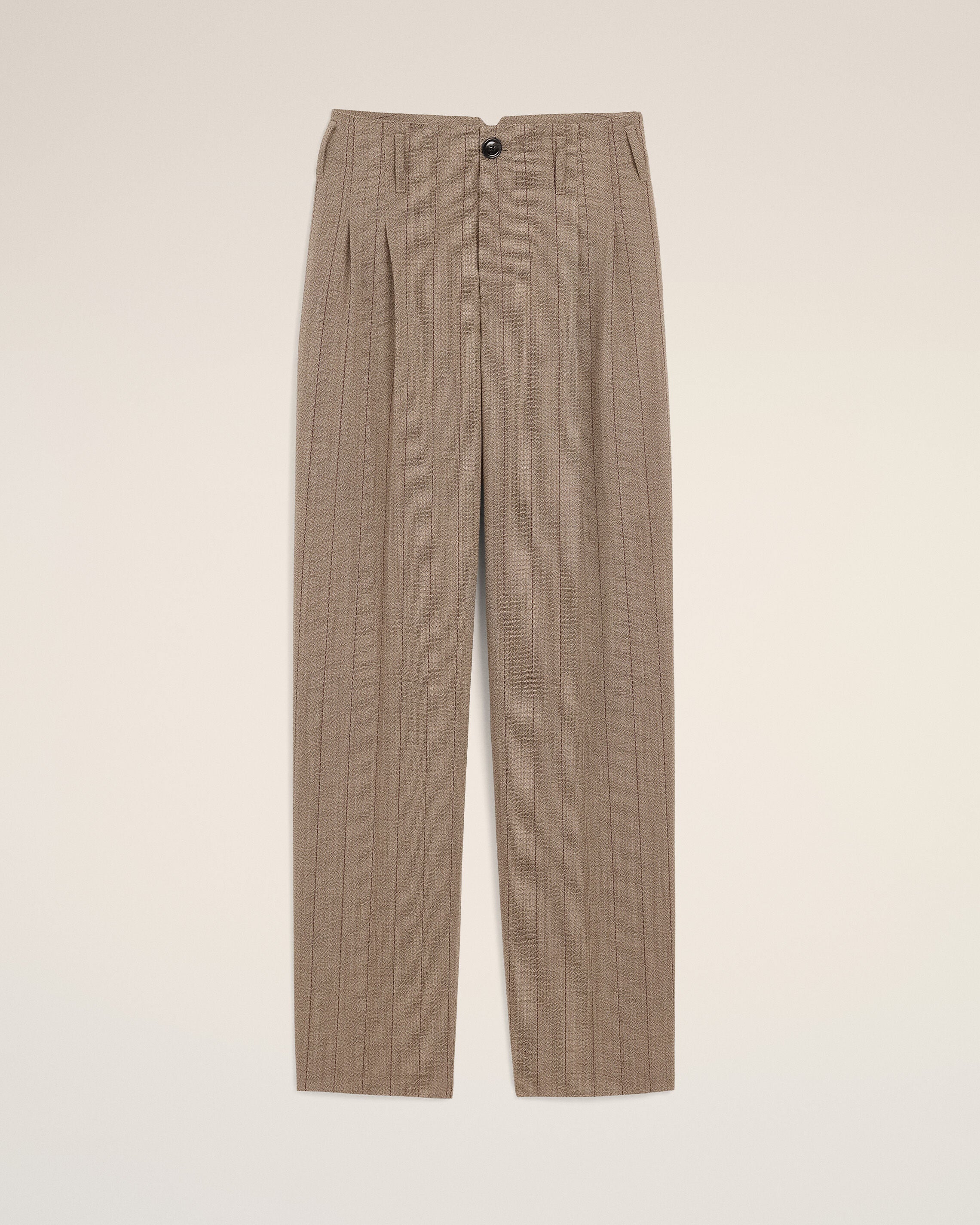 Pantalon rayé marron deux plis en laine - 1