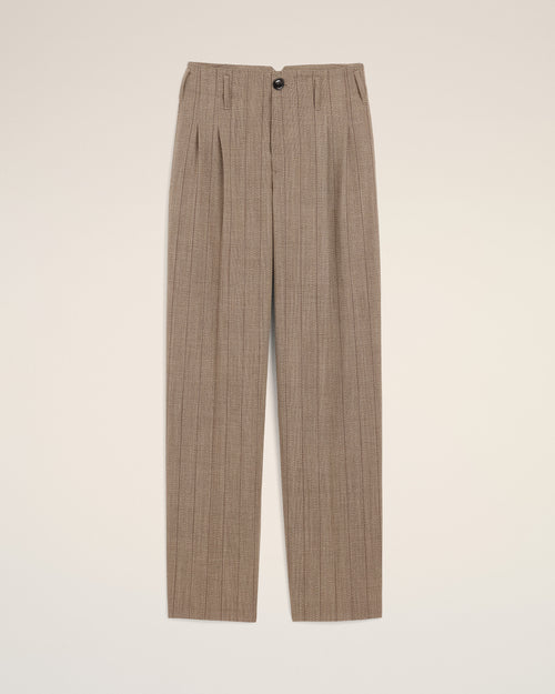 Pantalon rayé marron deux plis en laine - Femme - 1 - AMI Paris - Ami Paris