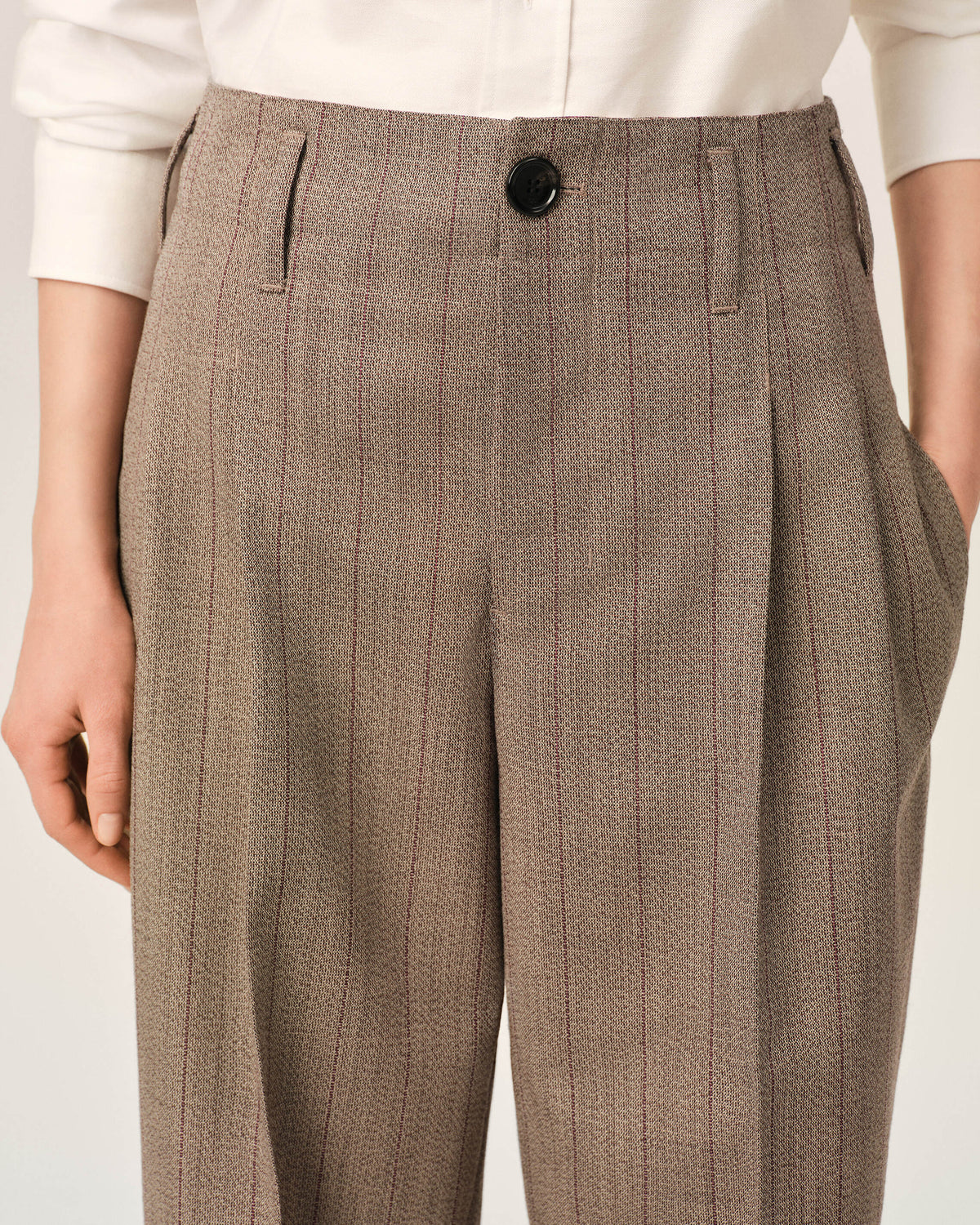 Brown striped wool two-pleats trousers - 5