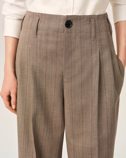 Brown striped wool two-pleats trousers - Woman - 5 - AMI Paris - Ami Paris