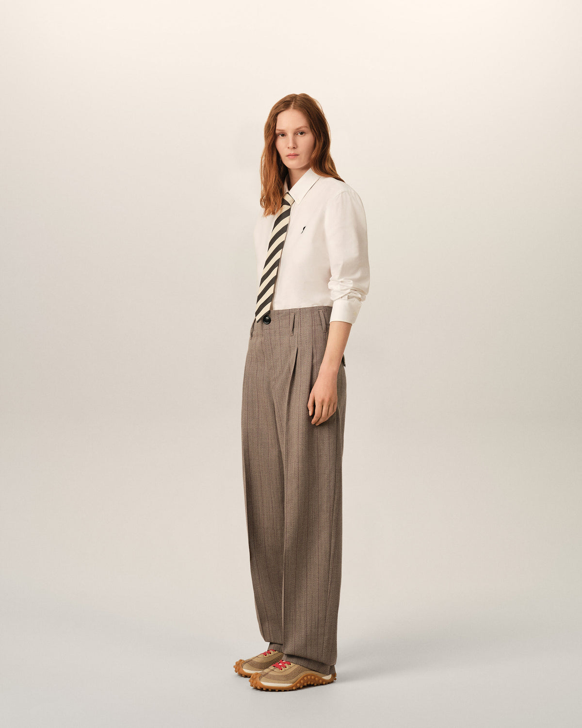Brown striped wool two-pleats trousers - 6