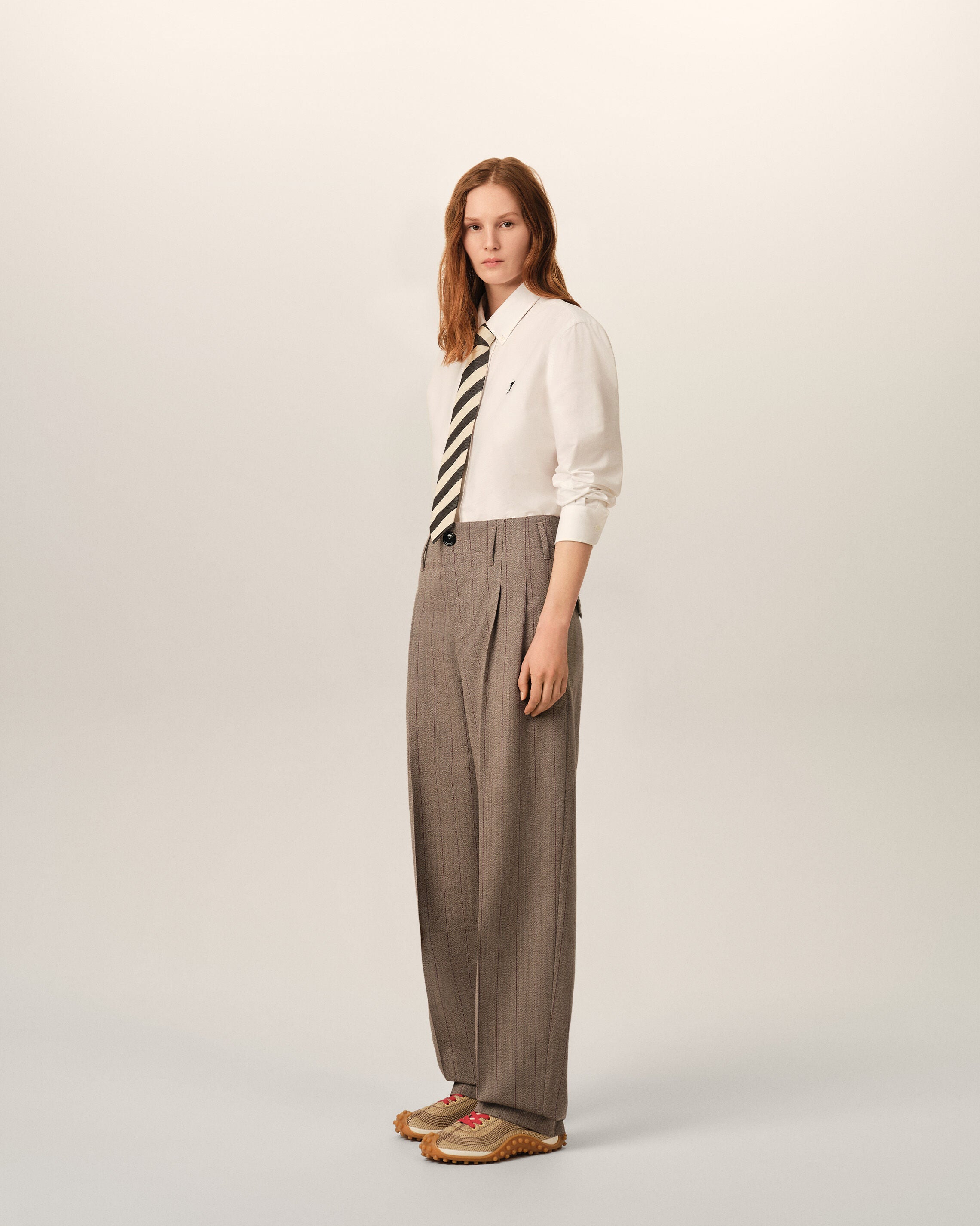 Brown striped wool two-pleats trousers - 6