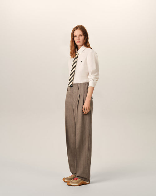 Brown striped wool two-pleats trousers - Woman - 6 - AMI Paris - Ami Paris