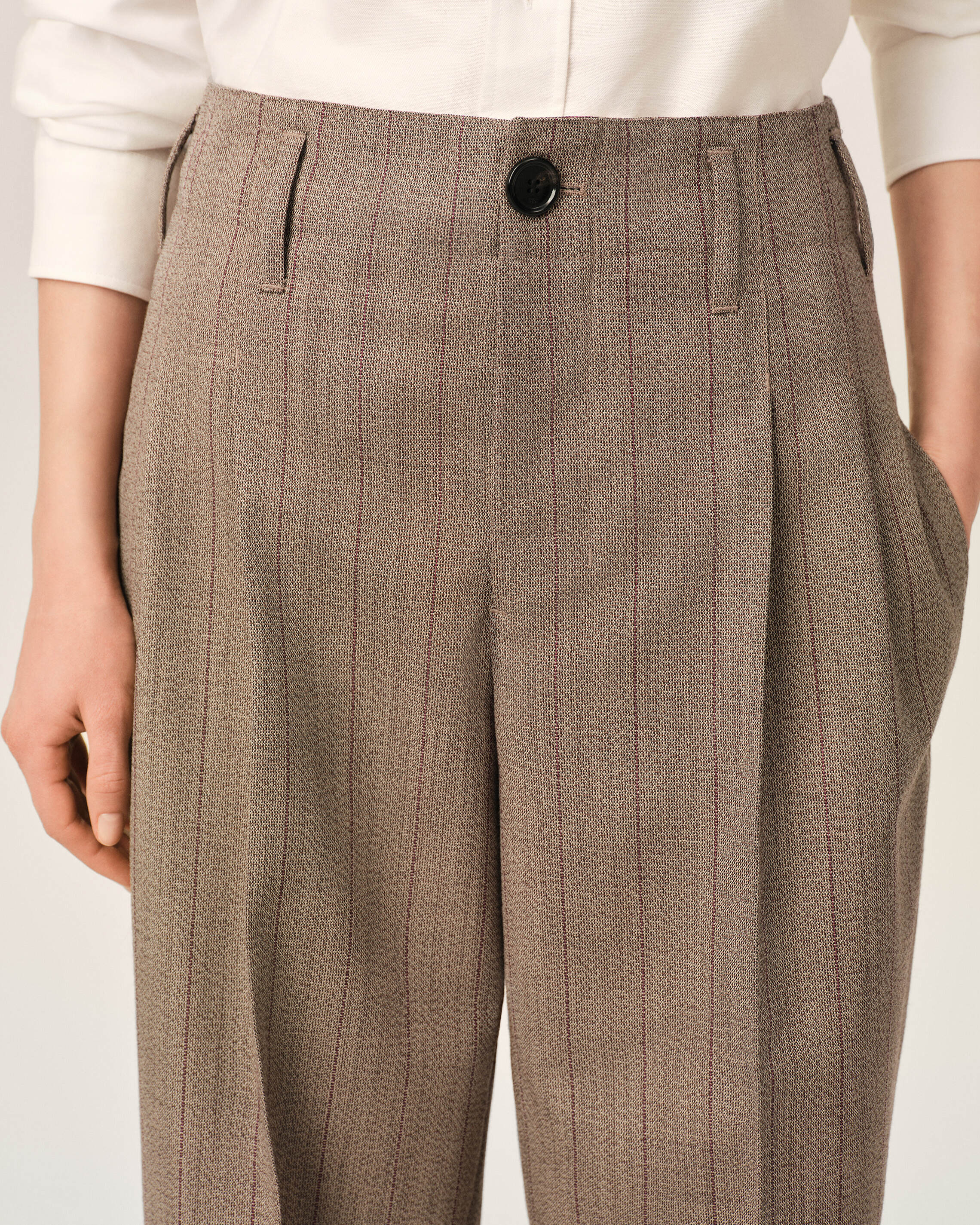 Pantalon rayé marron deux plis en laine - 5