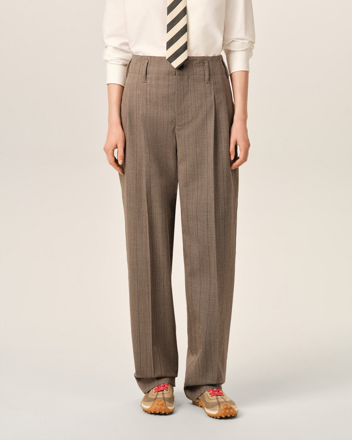 Brown striped wool two-pleats trousers - 3