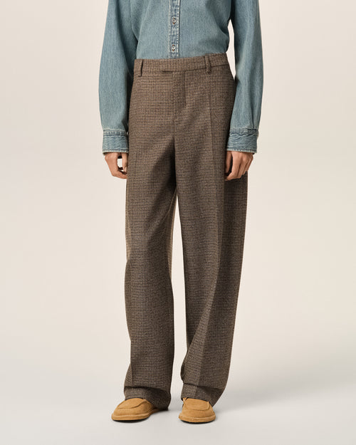 Pantalon pied de poule marron coupe ballon en laine - Femme - 3 - AMI Paris - Ami Paris