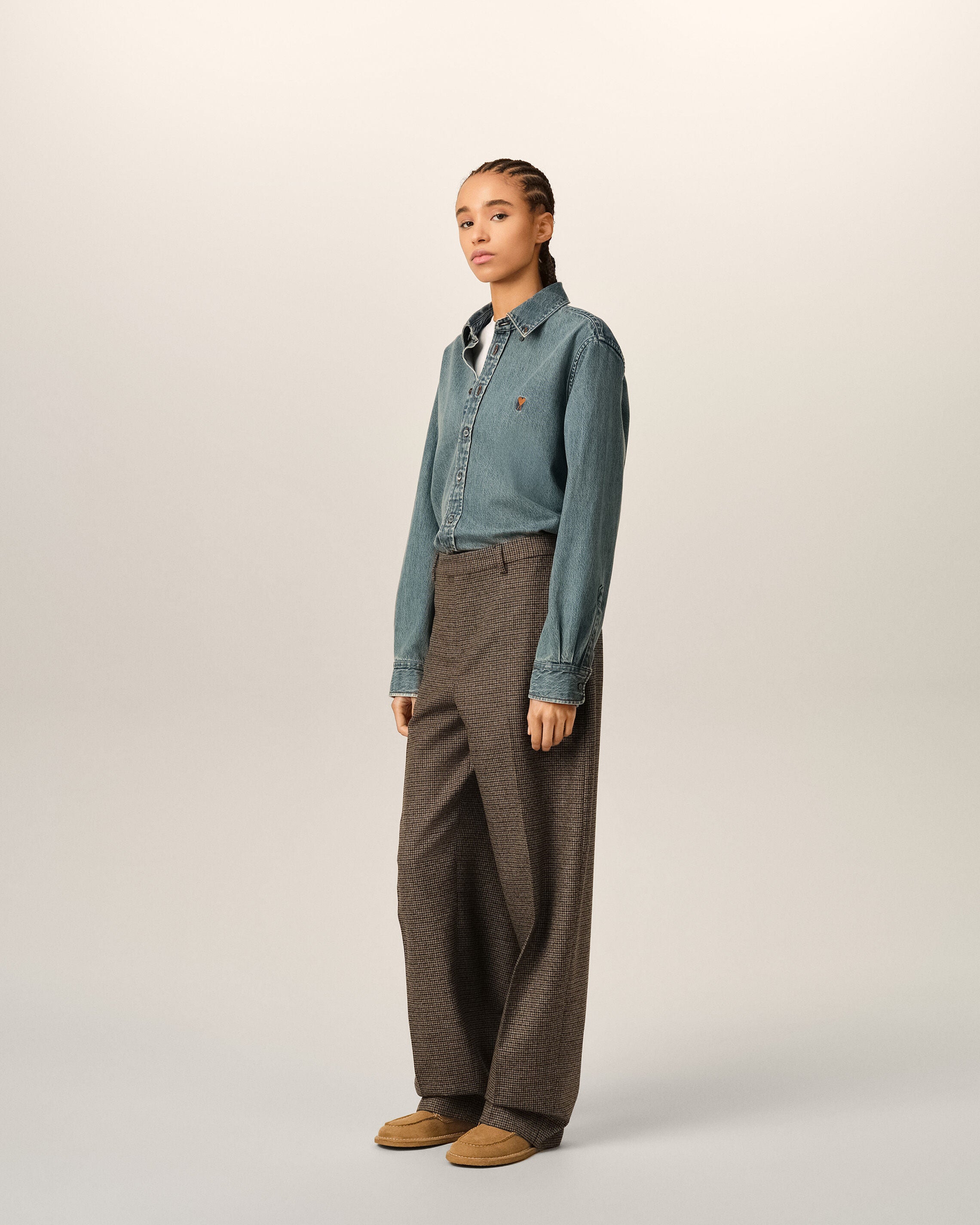 Pantalon pied de poule marron coupe ballon en laine - 6