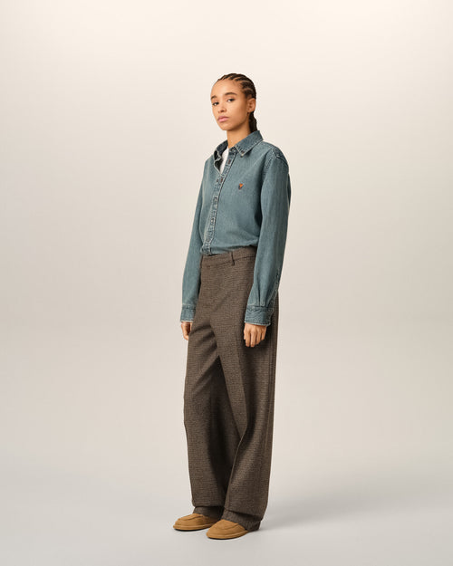 Pantalon pied de poule marron coupe ballon en laine - Femme - 6 - AMI Paris - Ami Paris