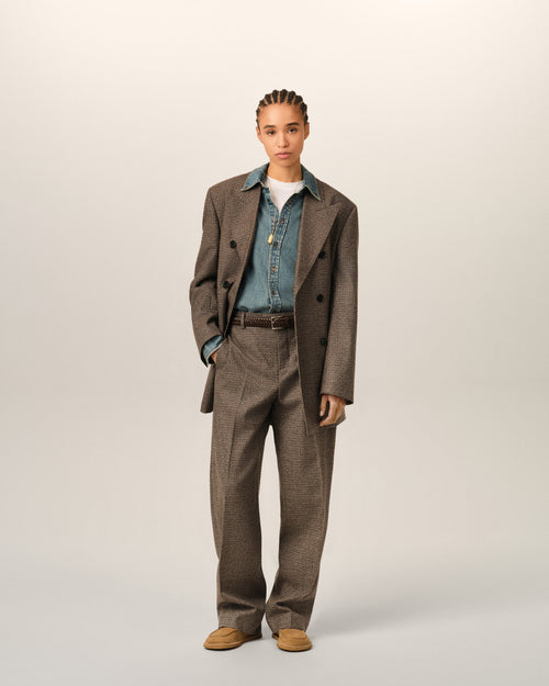 Brown houndstooth balloon-fit wool trousers - 1 - Ami Paris
