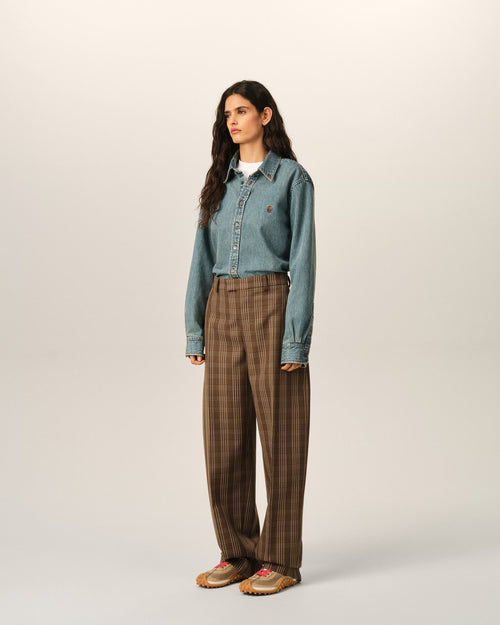 Brown balloon-fit checkered wool trousers - Woman - 6 - AMI Paris - Ami Paris